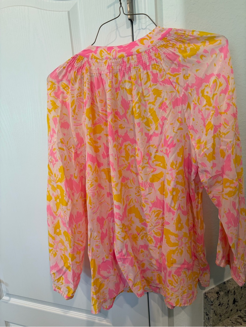 Lilly Pulitzer Elsa Ooh La La Silk Long Sleeve Pink Yellow Blouse - Picture 3 of 3